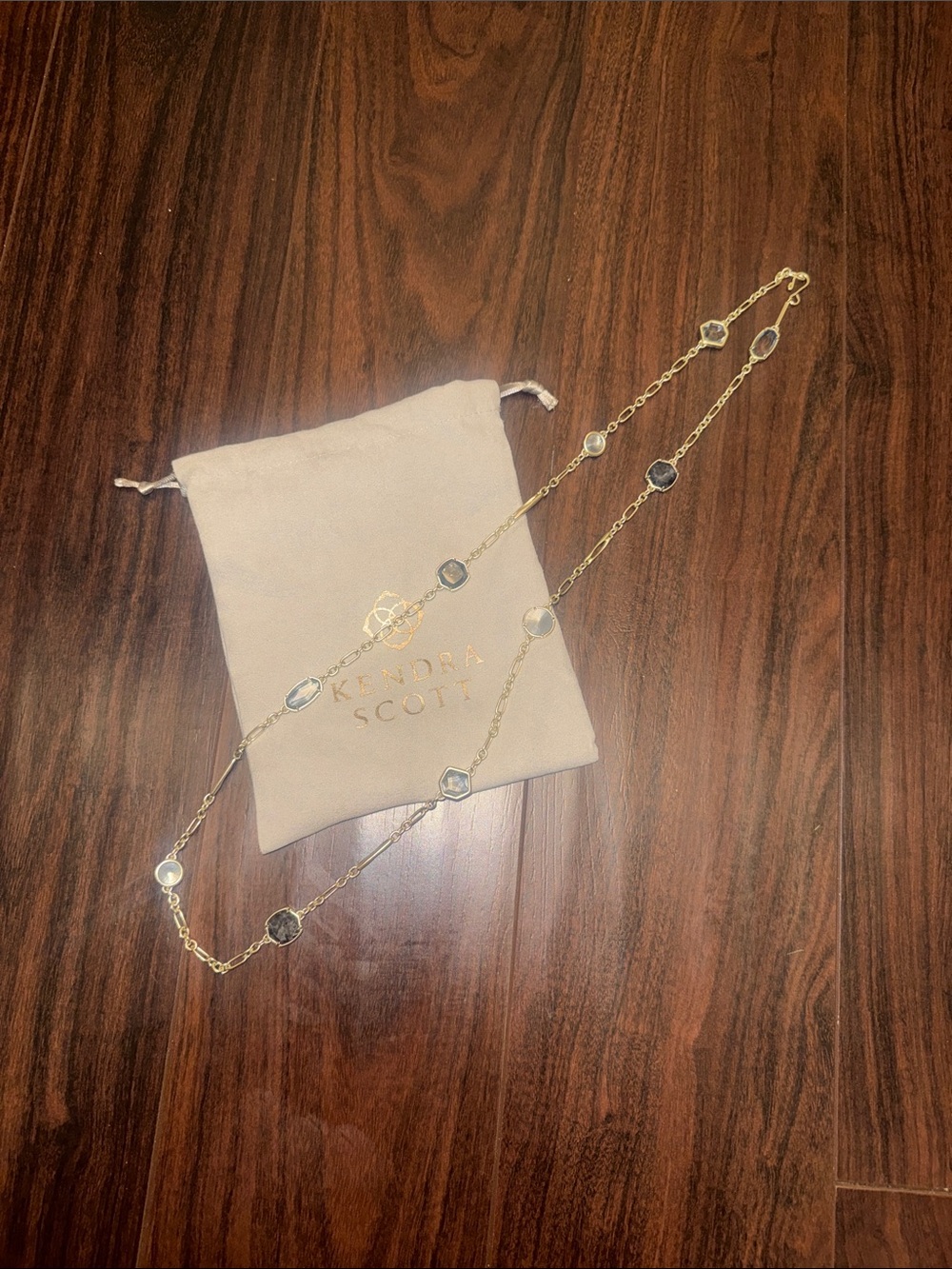 Kendra Scott Gold Long Necklace with Gray Stones